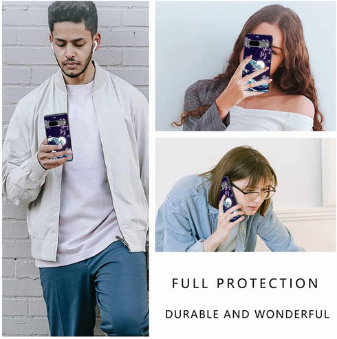 Google Pixel 7 Case - Compatible with Japanese Wave Cherry Blossom Moon Pattern - Soft TPU Shockproof Anti-Scratch 6.3"