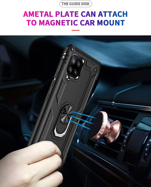 Androgate Cellular Phone Case for Samsung Galaxy A42 5G, Heavy Duty Protection with Metal Ring Holder Kickstand, Black