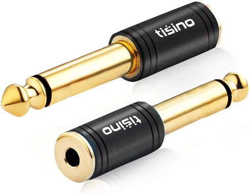 tisino 1/4 Mono to 3.5mm Stereo Adapter, Gold Plated 6.35mm TS Male to 1/8 inch TRS Female Audio Connector - Black, 1 Pack