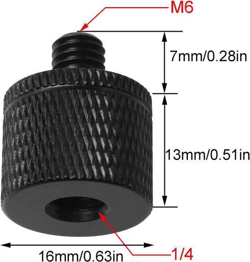 2PCS Gimbal Camera Tripod Conversion Screw 1/4 Female to M6 Male Tripod Mount Thread Adapter Used for Connecting SLR Configurations Monopods Ball Heads Black Color