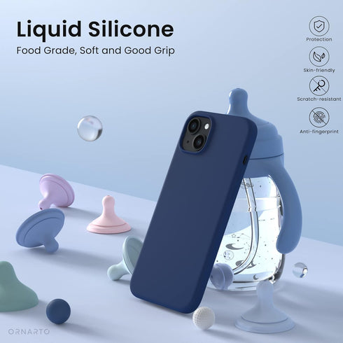 ORNARTO iPhone 14 Case 6.1, Slim Liquid Silicone 3 Layers Full Phone Covered Soft Gel Rubber Protective Cover 6.1 Inch