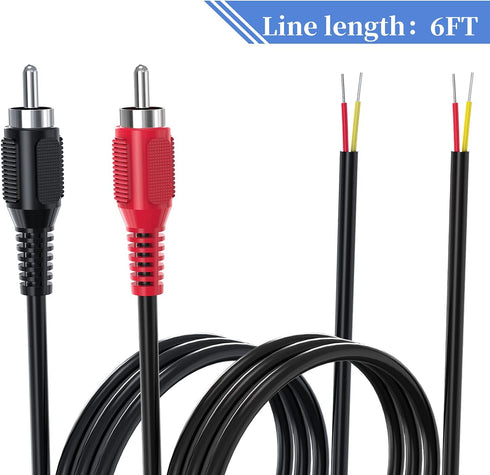 RCA to Speaker Wire, 18AWG 2 Pack 6ft RCA Male Plug Adapter to Bare Cable Open End, UIInosoo Audio Cable - Red and Black