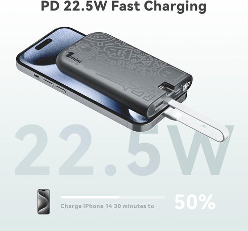 imuto Graffiti Style Portable Charger, 10000mAh Power Bank with Built-in Lightning Cable, 22.5W Fast Charging,