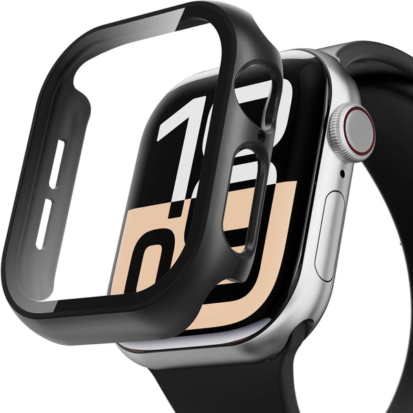 Case Compatible with Apple Watch Series 10 42mm, PC Bumper with Tempered Glass Screen Protector, Black