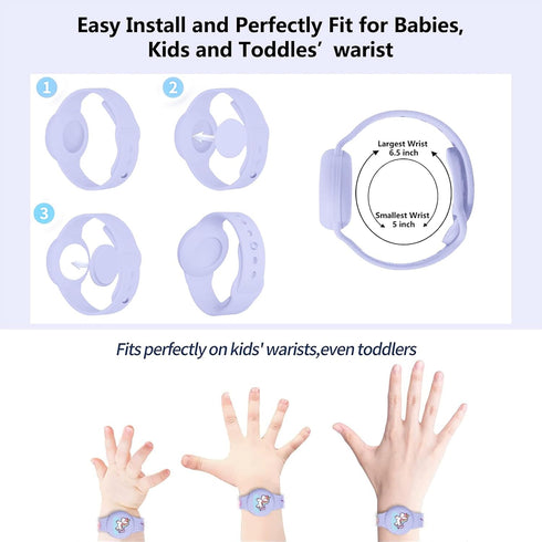 Waterproof Airtag Bracelet for Kids - Cute Cartoon Silicone Hidden Wristband, Anti-Lost Apple Airtag Holder, Purple
