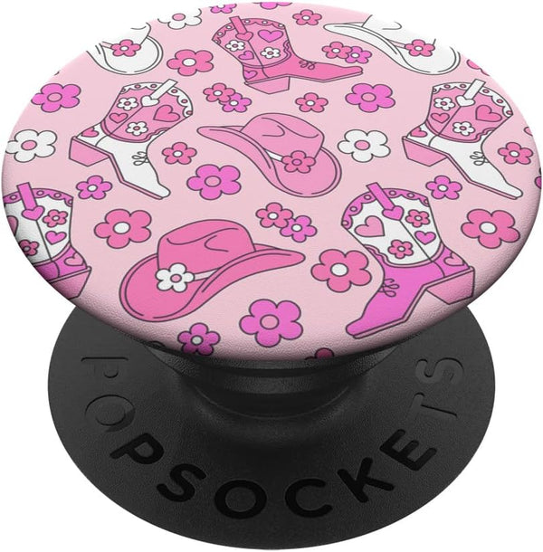 Pink Cowgirl Aesthetic Cowboy Boots and Cowboy Hat, Western Cute PopSockets Swappable PopGrip