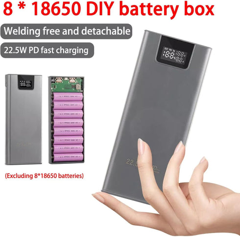 MOUDOAUER 8X 18650 Charging Bank Solder Free Kit, Plastic Power Bank Box DIY Charging Case Power Display Free Welding