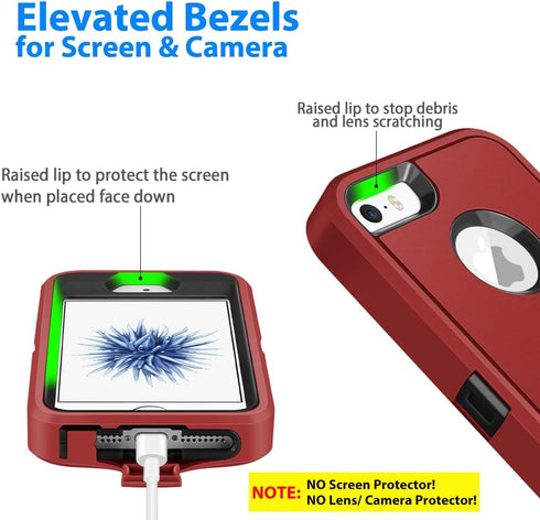 Jelanry for iPhone 5/5S/SE 1st Generation Case, Heavy Duty Rugged Shockproof Dual Layer Protective Shell, Red