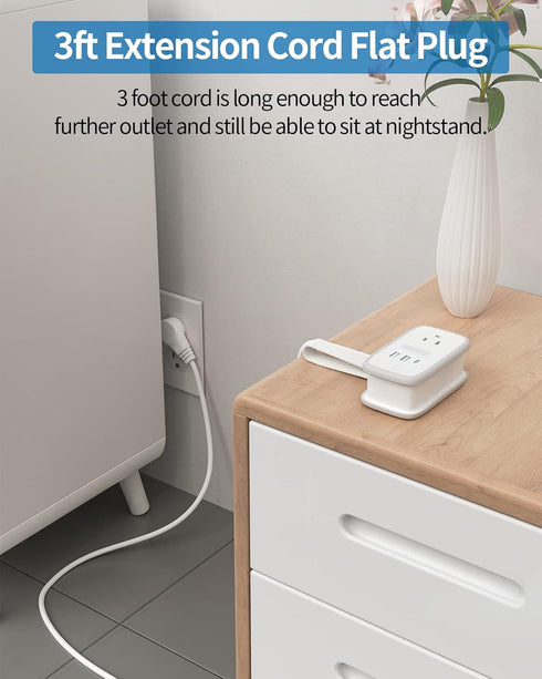 NTONPOWER USB C Travel Power Strip, Flat Plug with 3ft Extension Cord, 2 Outlets 3 USB Ports, Cruise Approved