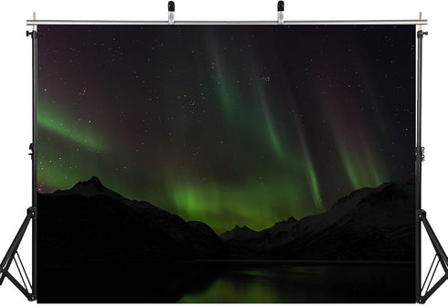 LidyMini 10x10ft Fabric Aurora Borealis Mountain Lake Backdrop Dramatic Northern Lights Night Landscape Photography