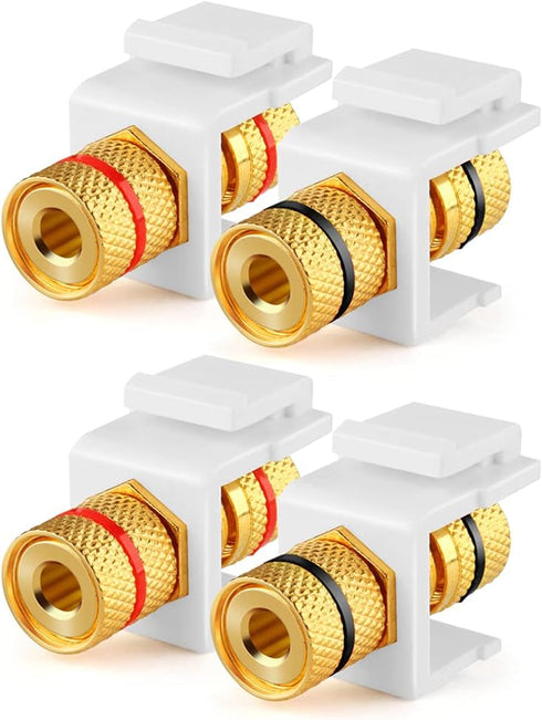 TNP Banana Jack Keystone Insert, Set of 4, Stereo Speaker Banana Connector Binding Post Snap in Adapter Socket