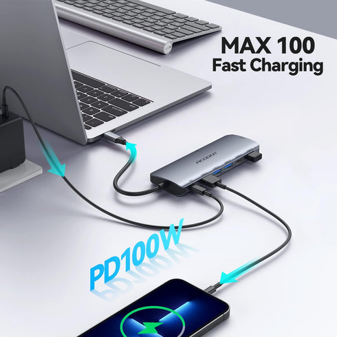 USB C Hub, Acodot 9 in 1 USB C to 4K@60HZ HDMI Multiport Adapter, 3 USB 3.0 Ports, SD/TF Card Reader, 100W PD, Designed