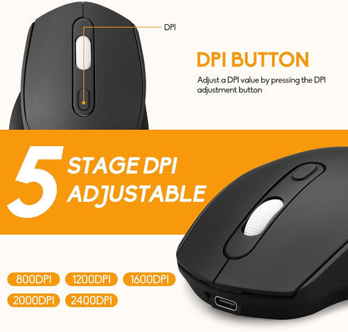 Guiheng Mouse,Portable(BT5.2+USB Wireless Bluetooth Mouse,Dual Mode Rechargeable Silent Slim Laptop Receiver) Computer
