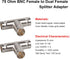 2PCS BNC Splitter Adapter, 75 Ohm BNC Female to Dual Female Splitter 1 in 2 Out for SDI HD-SDI CCTV Security System