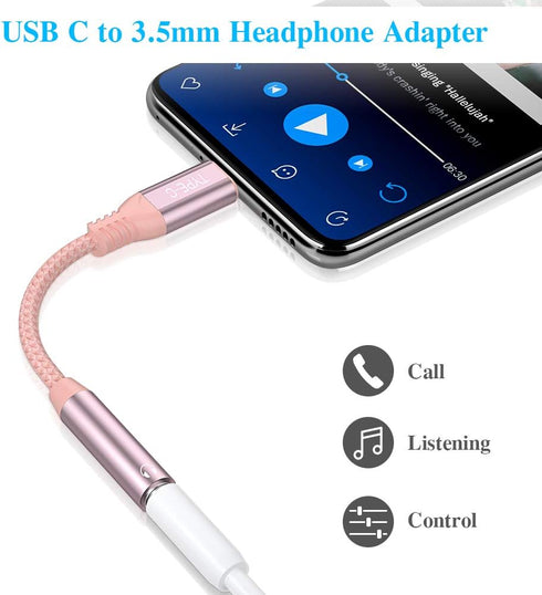 TITACUTE USB C to 3.5mm Jack Audio Adapter, Hi-res Aux Cord Stereo Earphones Dongle for iPad, Samsung, Google Pixel