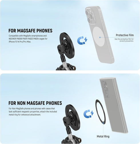 NEEWER Magnetic Flexible Phone Tripod for Magsafe iPhone 15 Pro Max 14 Series, Mini Vlog Cellphone Stand