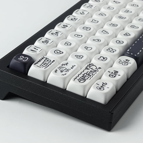 PBT Keycaps - MOA Keycaps, Cute 130 Keys Dye-Sublimation Custom Keyboard Keycap Set for 61/64/68/84/87/100/104/108