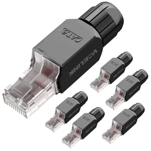 VCELINK RJ45 Connector Tool-Free, CAT6 Field Termination Plug, Gold Plated Modular Plug for 23 to 26 AWG Cable
