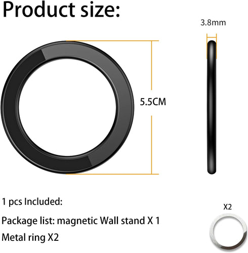 Magnetic Ring Holder for iPhone 14 13 12 Magnet Wall Mobile Phone Holder Magnetic Car Phone Stand for magsafe case (Black 1 pcs)