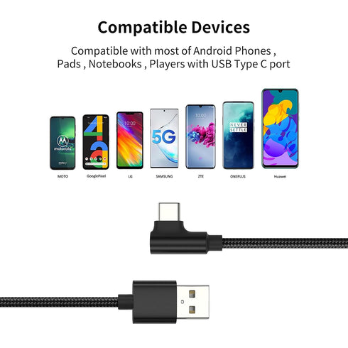 3 Pack 1ft Right Angle USB C Cable - Fast Charging 90 Degree USB A to Type C, Compatible with Samsung Galaxy & Google