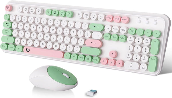 FOPETT 2.4GHz Wireless Keyboard and Mouse Set, Full-Size Keyboard with Switch Button, Compatible for