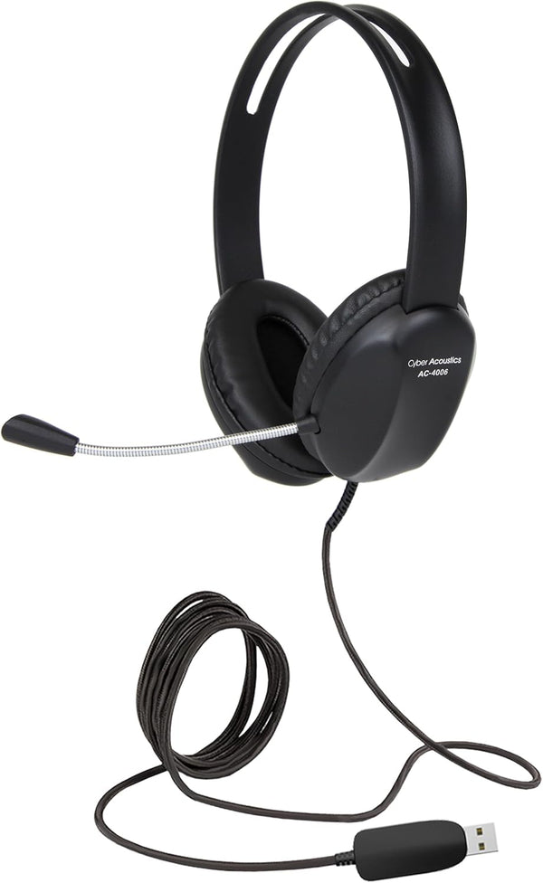 Cyber Acoustics Stereo USB Headset (AC-4006) with Noise Canceling Microphone for PC & Mac, Perfect for Classroom or