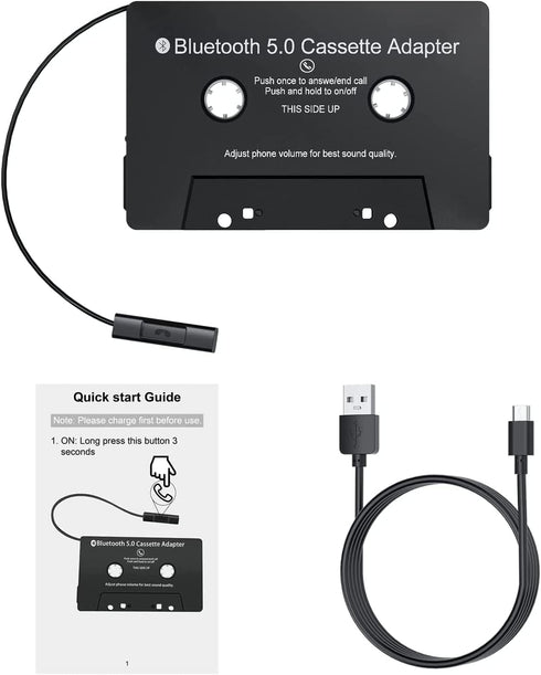 Audio Cassette Aux Adapter, Bluetooth 5.0 Cassette Receiver, Tape Audio Adapter for Mobile Phone Music and Car Voice