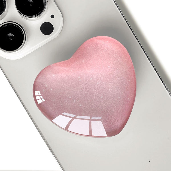Expanding Mobile Cell Phone Grip, Heart Shape Glass Holder for Smartphones, Collapsible Stand (Pink)