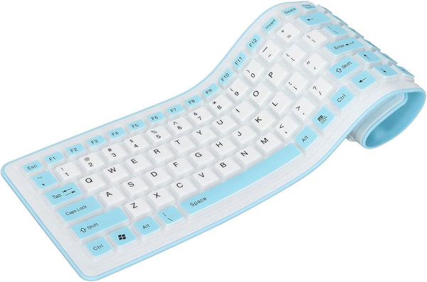 Sanpyl USB Wired Keyboard, 103 Keys Foldable Silicone Keyboard, Waterproof Mute Roll Up for PC Laptop (Blue)