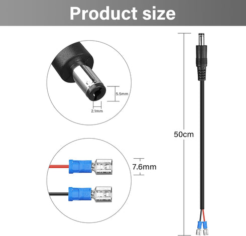 GINTOOYUN Trail Camera Power Cord DC External Power Cable18AWG 5.5x2.1mm DC Power Supply Adapter for Portable Power Banks, Solar Panels,Universal Wildlife Trail Game Cameras Etc (DC5521 0.5m)