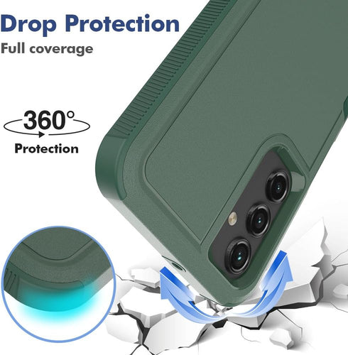Samsung Galaxy A15 5G Case, Dual Layer Protective Heavy Duty Cell Phone Cover with Screen Protector, Military