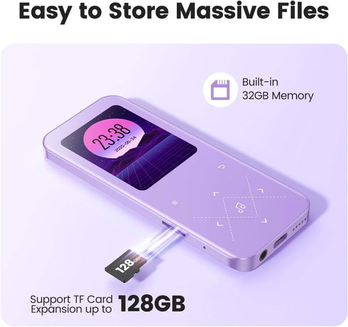 AGPTEK 32GB MP3 5.3, A09X 2.4" 128GB, Player with Bluetooth Screen Portable Music Player with Speaker Lossless Sound