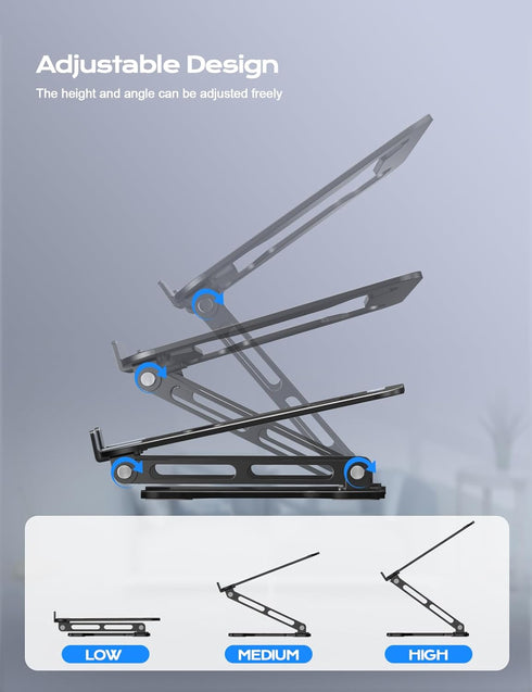 LOXP 10-15.6" Adjustable Laptop Stand for Desk, Metal Foldable Laptop Riser, Portable Ventilated Cooling Lectern