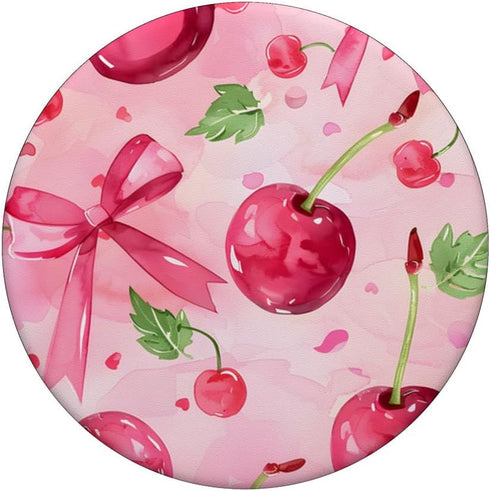 Pink Bow Cherry Pattern Coquette Girl Aesthetic PopSockets Standard PopGrip