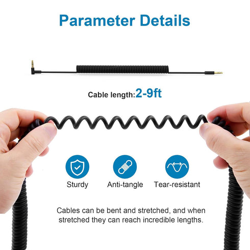 Replacement Coiled Audio Cable for Studio2, 3.5mm to 3.5mm Aux Headphone Cord Compatible with Beats by Dr Dre Solo2