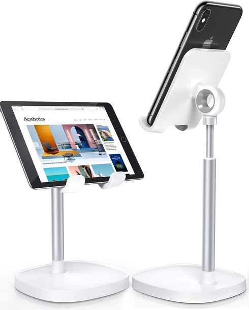 LISEN White Desk Organizers and Accessories, Adjustable Cell Phone Stand for 4-10in iPhone 13 Pro iPad Kindle Samsung