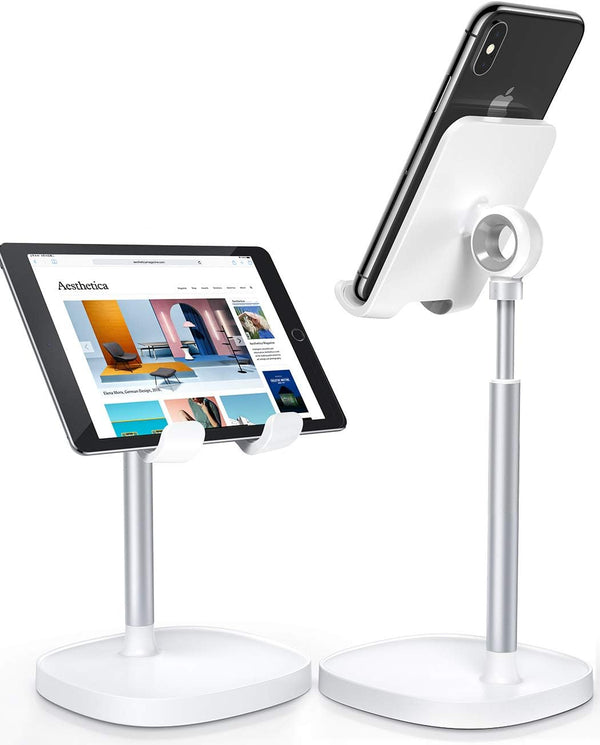 LISEN White Desk Organizers and Accessories, Adjustable Cell Phone Stand for 4-10in iPhone 13 Pro iPad Kindle Samsung