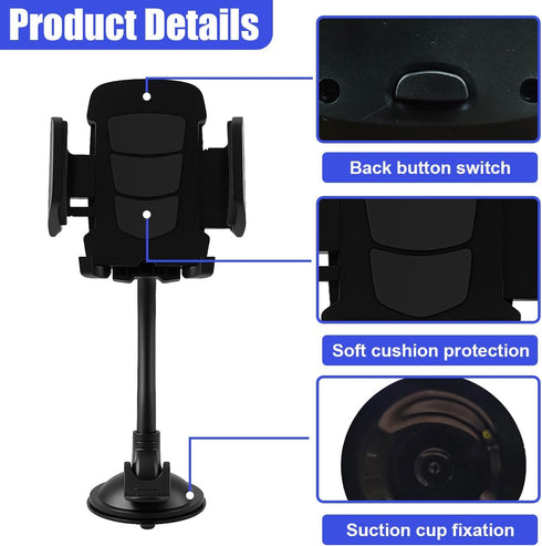 KPFILEH Car Phone Holder Mount, Gooseneck Long Arm Cell Phone Holder, Windshield Window, Dashboard Anti-Shake Handsfree