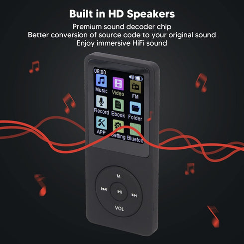 MP3 Player with Bluetooth 5.0, 1.8 Inch Color Display, Built-in Speaker, Electronic Book Reader, Pocket Music Player