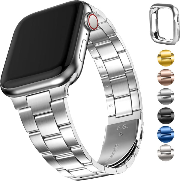 Fullmosa No Tools Needed Compatible Apple Watch Bands for Women Men, Metal Strap with Case for iWatch Series 9 8 7 6 5