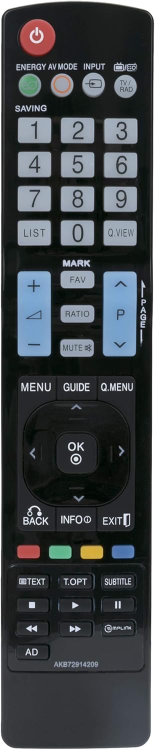 AKB72914209 Replacement Remote for LG TV Models 42PJ350, 50PJ650, 50PK250, 50PK350, 50PK550, 50PK790, 60PK550