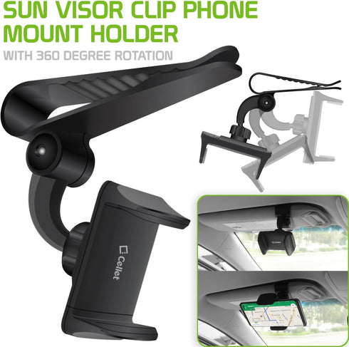 Sun Visor Phone Mount, Car Phone Holder, Cradle Clip for Apple iPhones, Samsung Galaxy, Motorola Moto, Google Pixel