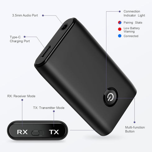 Bluetooth Transmitter Receiver 2 in 1, Hands-Free Call Aux Bluetooth Adapter for Car, Wireless Bluetooth Car Adapter,