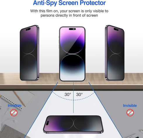 ProCase 2 Pack Privacy Screen Protector for iPhone 14 Pro Max 2022, 9H Anti Spy Dark Tempered Glass, Case Friendly,