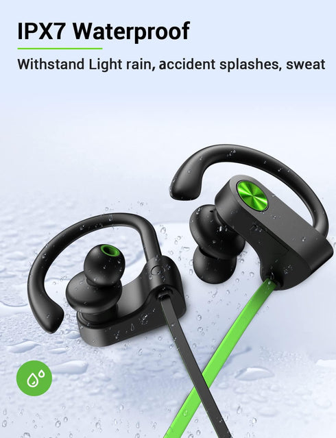 Stiive Bluetooth Headphones GreenBlack, 5.3 Wireless Sports Earbuds IPX7 Waterproof with Mic, 16 Hours Playtime