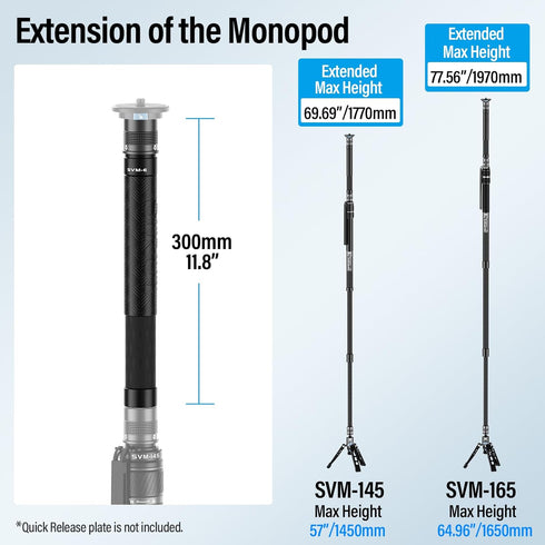 SIRUI SVM-E Carbon Fiber Extension Rod for P-Series and SVM-Series Camera Monopod, 12.6” Quick Release