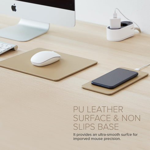 POUT H3 Split Wireless Charging Mouse Pad - Fast Qi Charger, Compatible with iPhone & Samsung Galaxy (Latte Cream)