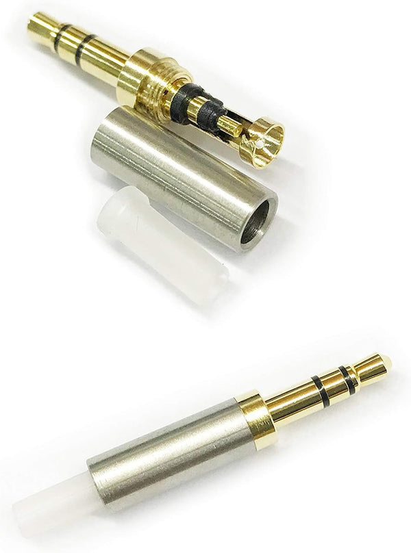 3PCS 3.5mm 3 Pole Connector with Sliver Stainless Steel Metal Case for Headphone Repair - Gold Plating Aux Replacement Jack Plug for Soldering Stereo Audio Cable of Headset by ABLET