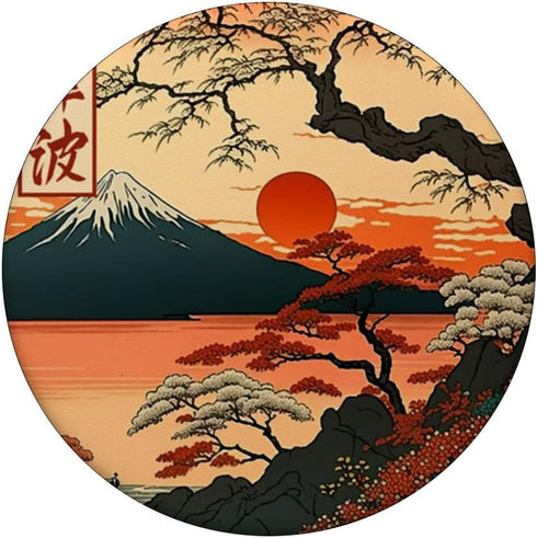 Japanese Red Sunset and Mountain Fuji Kanji Japan Art Standard PopGrip