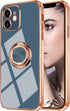 Omorro Ring Holder Case for iPhone 11, Built-in 360 TPU Rotation Kickstand, Glitter Plating Rose Gold Edge, Slim Luxury